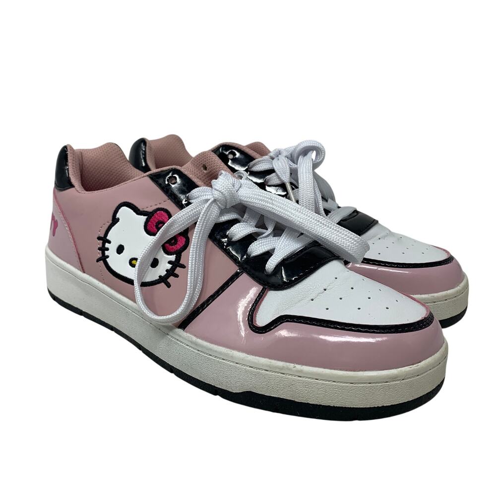 Hello Kitty Sneakers Womens Size 11 Pink White Black Faux Patent Leather